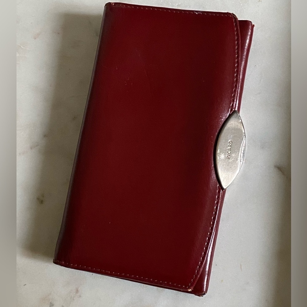 Stunning burgundy leather Picard wallet with silver tone hardware